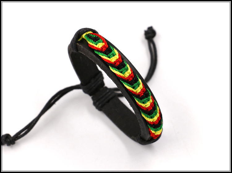Factory Direct Sales Black Red Yellow Green Four-Color Woven Leather Bracelet Jamaica Reggae Leather Bracelet Wrist Ring Factory Direct Sales Black Red Yellow Green Four-Color Woven Leather Bracelet Jamaica Reggae Leather Bracelet Wrist Ring