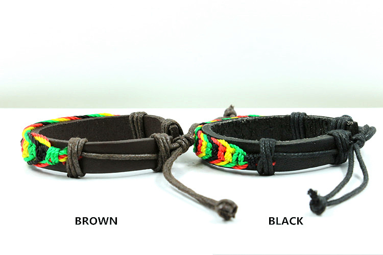 Factory Direct Sales Black Red Yellow Green Four-Color Woven Leather Bracelet Jamaica Reggae Leather Bracelet Wrist Ring Factory Direct Sales Black Red Yellow Green Four-Color Woven Leather Bracelet Jamaica Reggae Leather Bracelet Wrist Ring