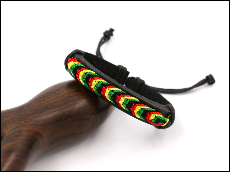 Factory Direct Sales Black Red Yellow Green Four-Color Woven Leather Bracelet Jamaica Reggae Leather Bracelet Wrist Ring Factory Direct Sales Black Red Yellow Green Four-Color Woven Leather Bracelet Jamaica Reggae Leather Bracelet Wrist Ring