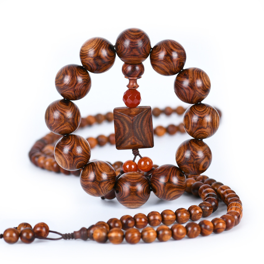 Hainan Scented Rosewood Bracelet 2.0 Face-to-Eye Purple Pear Old Materials Men&#039;s and Women&#039;s 108 Sea Yellow Beads Bracelet