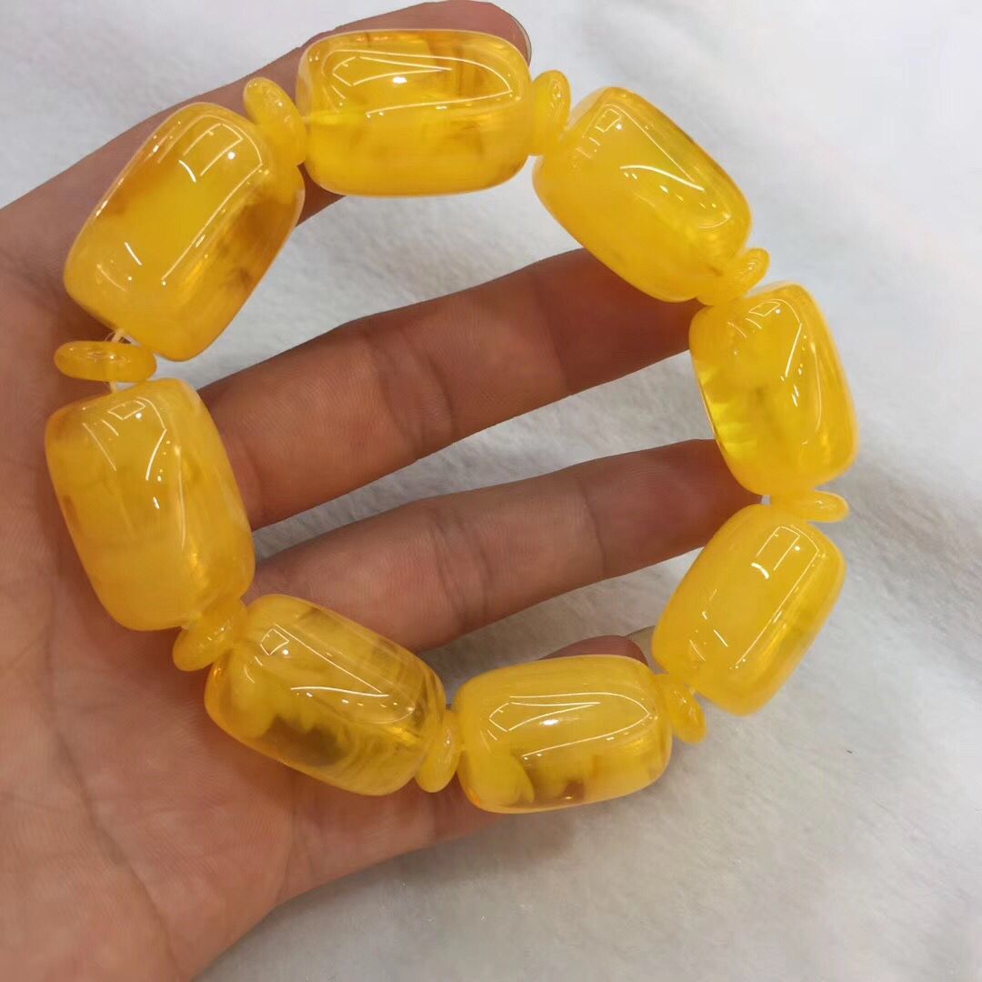 Natural second generation amber honey wax bracelet chicken oil yellow blood blue pearl honey wax bracelet hand string 