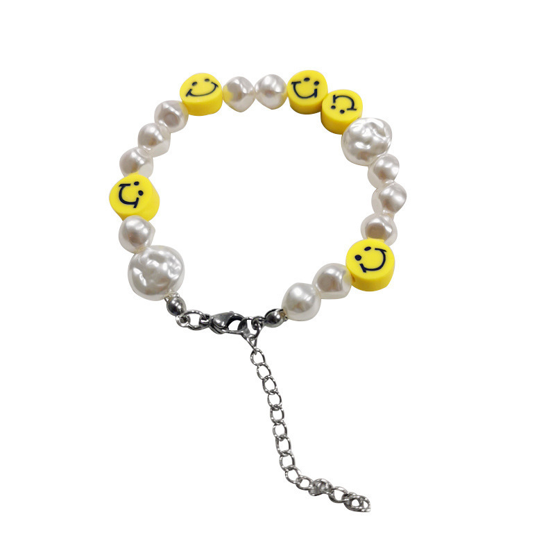 Niche Design Yellow Smiley Pearl Necklace Simple Graceful Irregular European and American Smiley Necklace, Bracelet Set