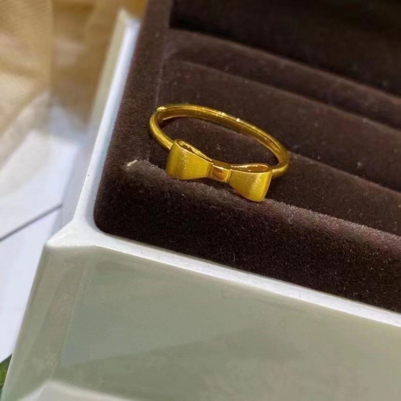 Carmano 18K Gold Small Bowknot Ring AU750 Gold Yellow Women&#039;s Bracelet Simple Graceful Drainage