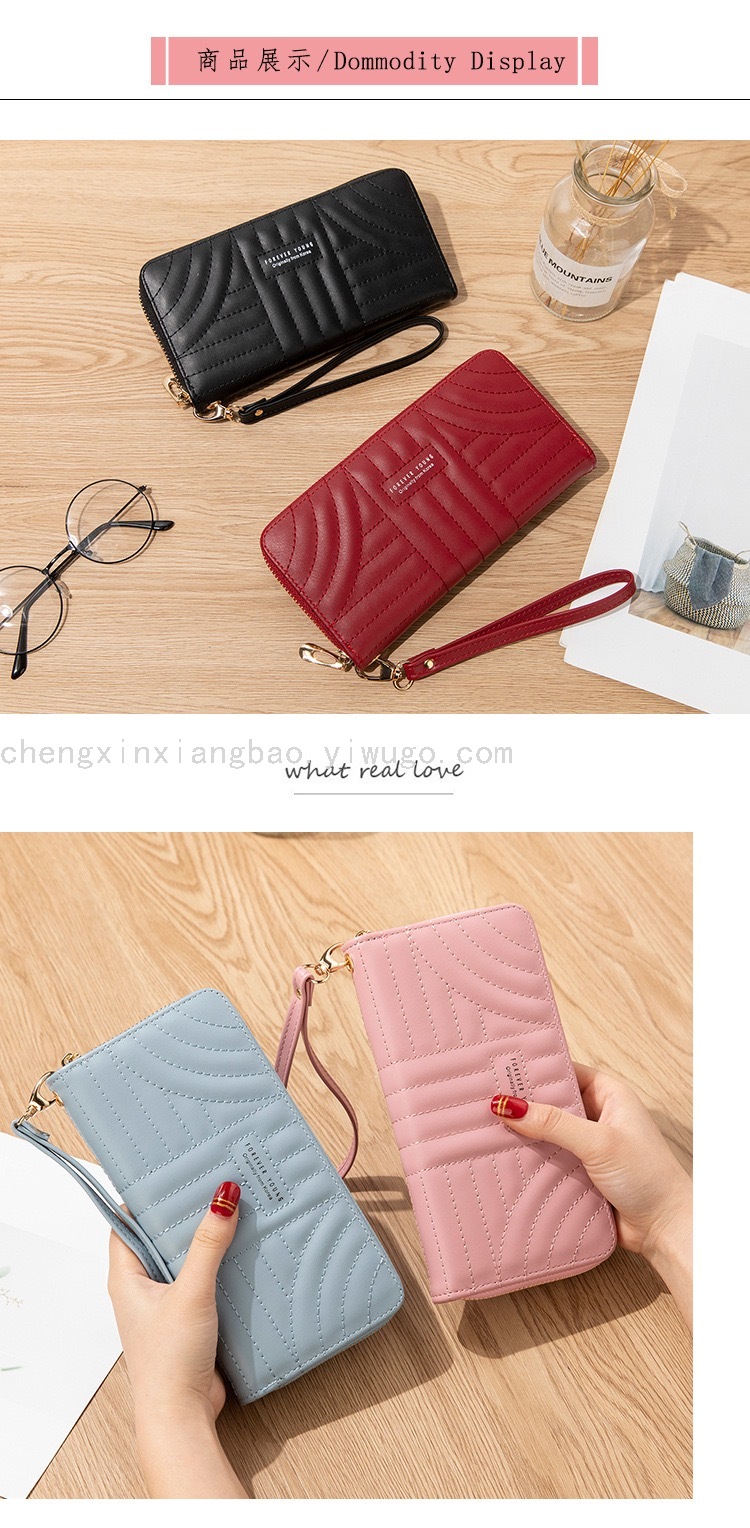 Long Wallet Pu Embroidery Thread Women's Clutch Wallet Korean Card Slots Fashion All-Match Mobile Phone Bag Wholesale Long Wallet Pu Embroidery Thread Women's Clutch Wallet Korean Card Slots Fashion All-Match Mobile Phone Bag Wholesale