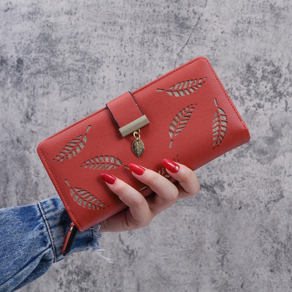 2020 New Korean Women's Wallet Long Fashion Clutch Hollow Leaves Zipper Hasp Wallet Women's Bag