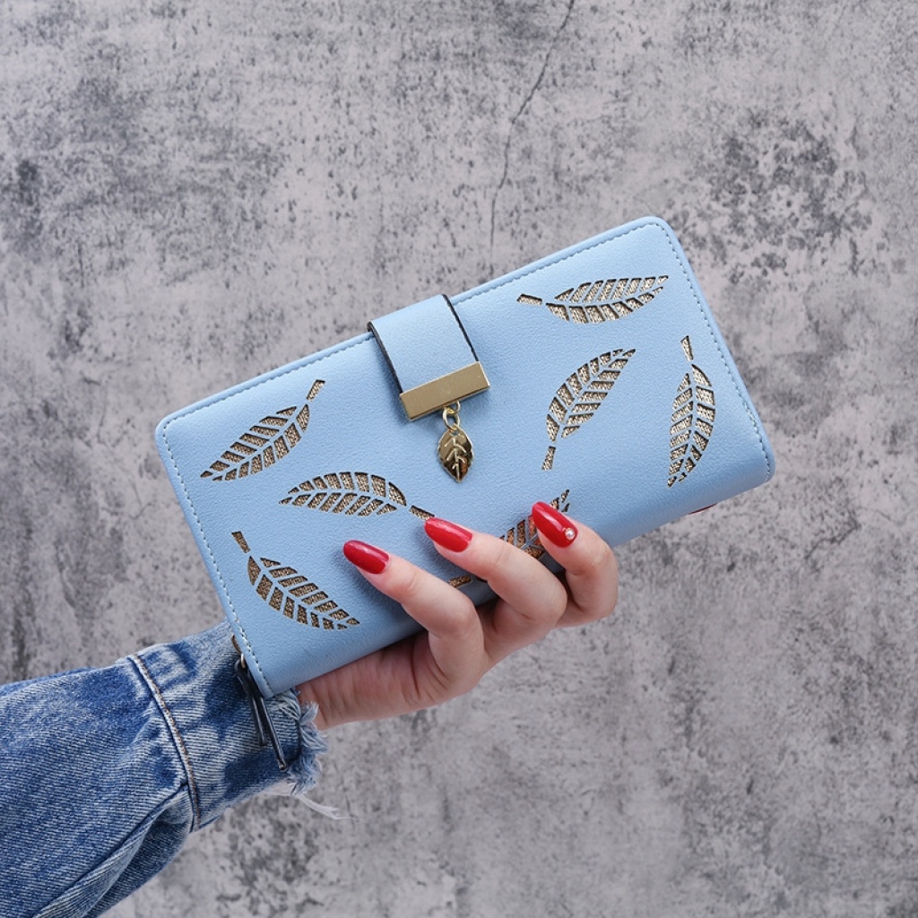 2020 New Korean Women's Wallet Long Fashion Clutch Hollow Leaves Zipper Hasp Wallet Women's Bag