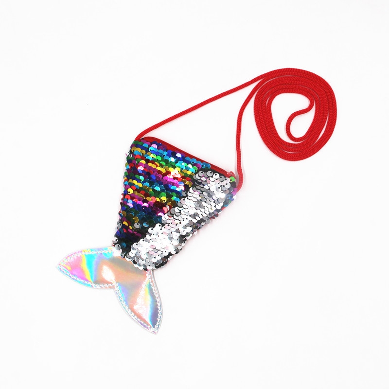 Sequined Mermaid Lanyard Coin Bag Small Wallet Children&#039;s Crossbody Small Bag Fish Tail Two-Color Sequined Coin Purse for Women