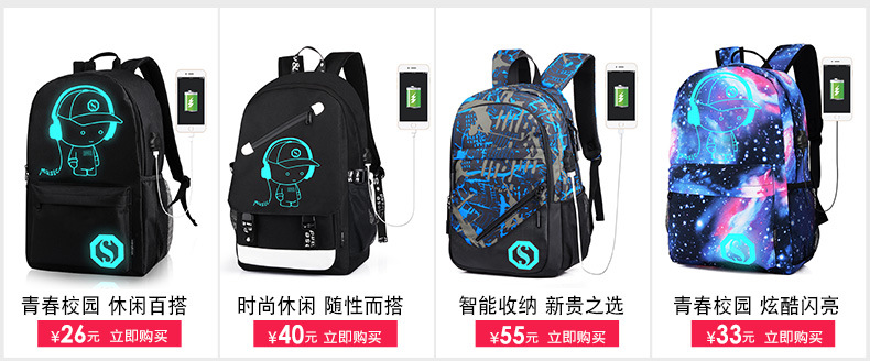 Cross-Border Amazon Cartoon Korean-Style Backpack Men's USB Backpack Travel Casual Computer Student Schoolbag