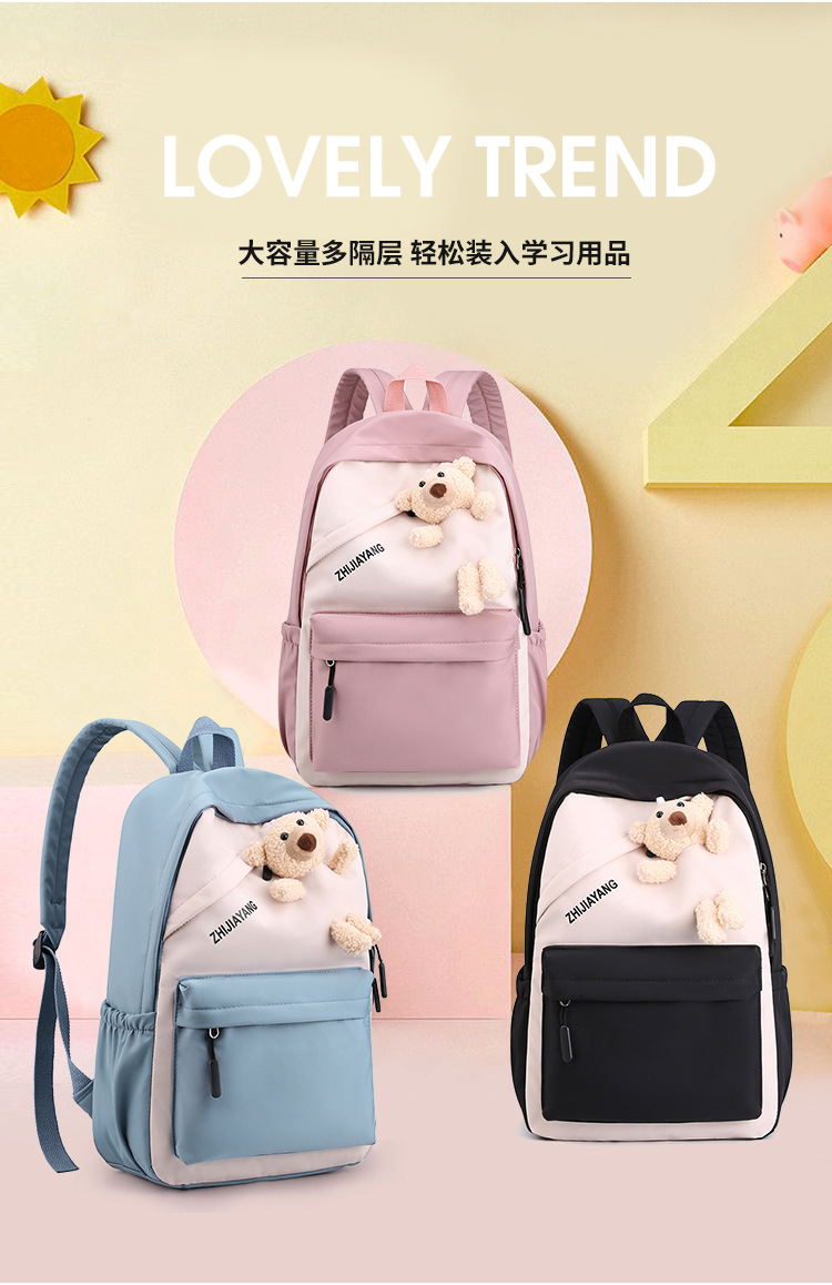 New Backpack Casual Sports Backpack Ins Trendy Junior High School Student Schoolbag Female Korean Cute Bear Large Capacity