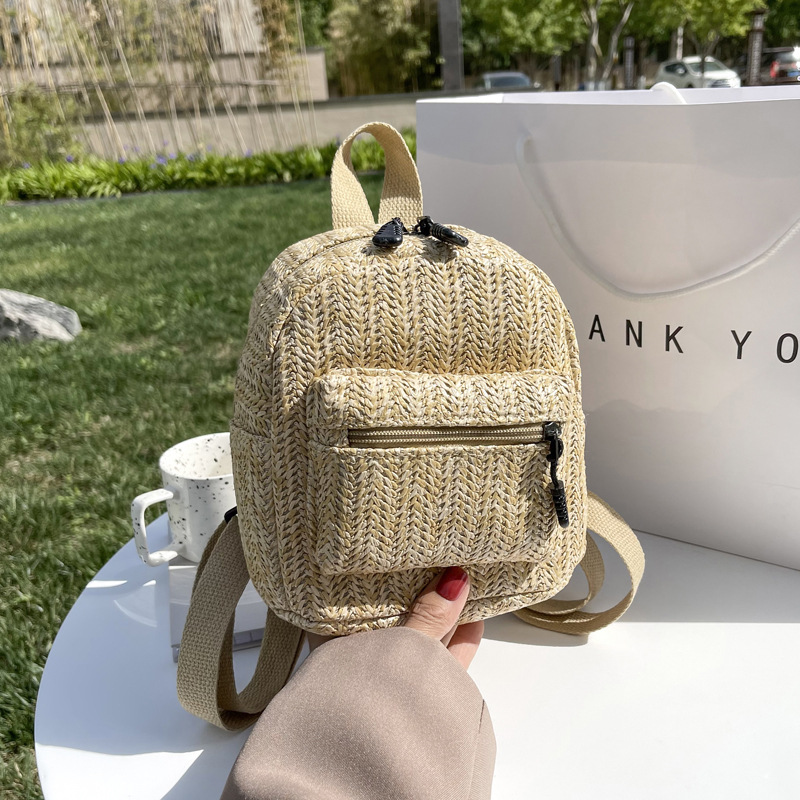 Retro Popular Woven Bag Backpack Female 2021 New Straw Backpack Small Schoolbag Woven Bag