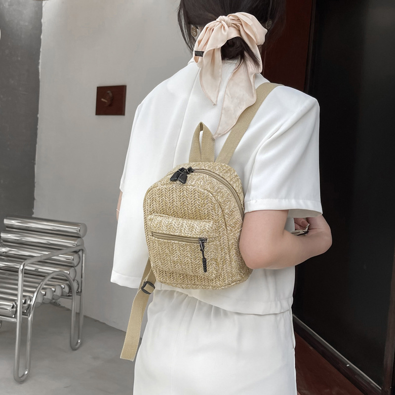 Retro Popular Woven Bag Backpack Female 2021 New Straw Backpack Small Schoolbag Woven Bag Retro Popular Woven Bag Backpack Female 2021 New Straw Backpack Small Schoolbag Woven Bag