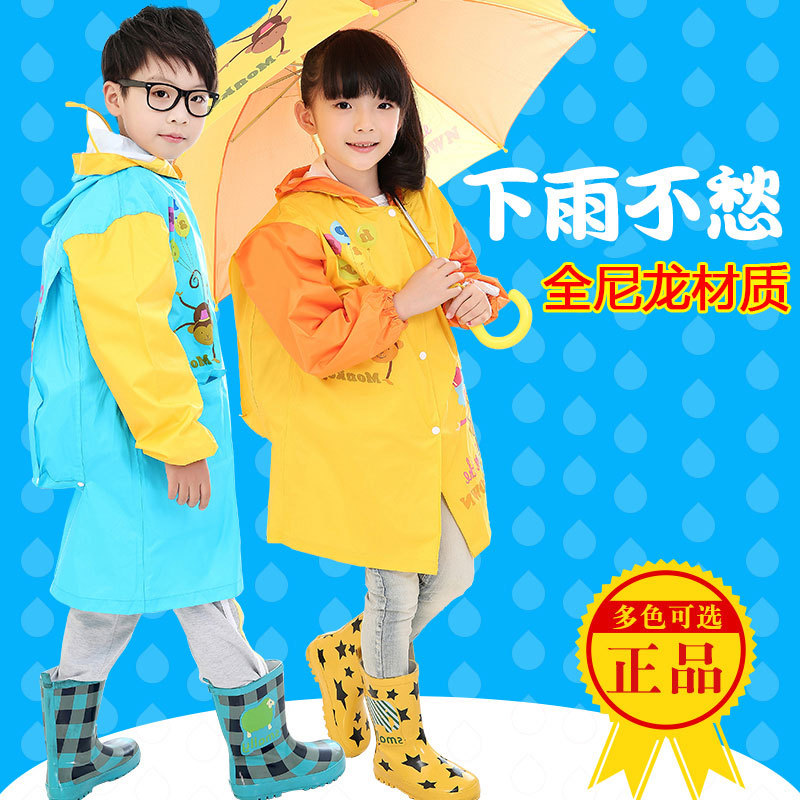 Korean Children&#039;s Raincoat Thickened Nylon Cartoon Fashion Raincoat Primary School Students with Schoolbag Seat Boys and Girls Poncho Customization