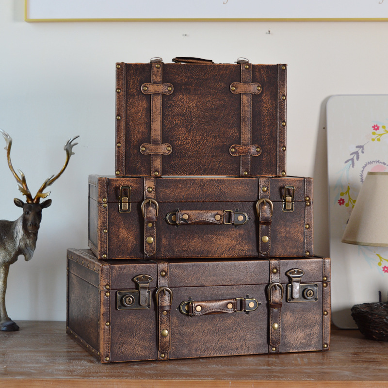 New Arrival Three-Piece Solid Wood Vintage Suitcase Photo Prop Decorations Boxes Clothing Store Decoration Box Customization
