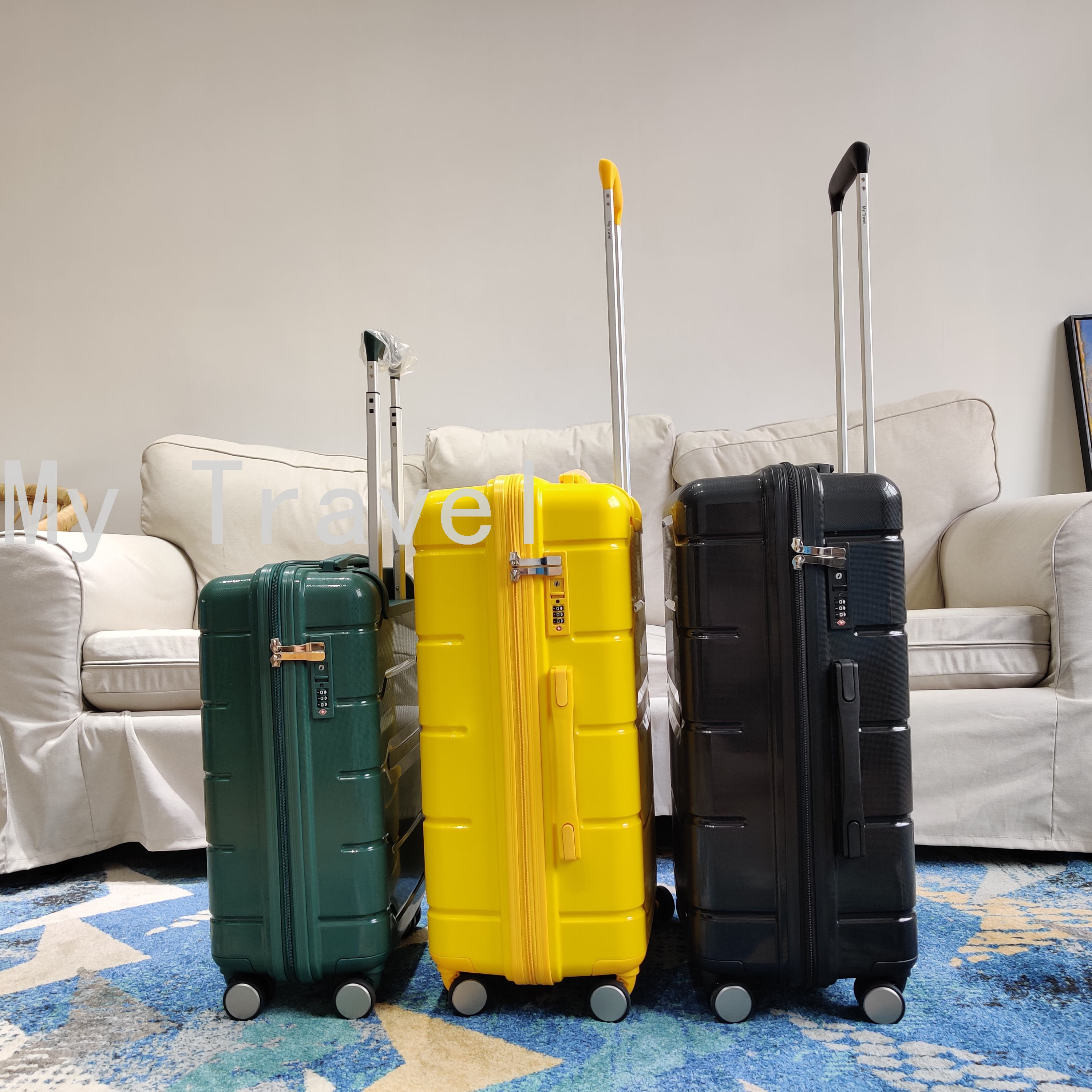 Luggage Password Suitcase Luggage Pp Material Zipper Three-Piece Trolley Case