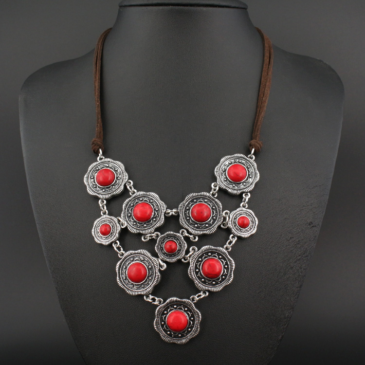 New style antique silver alloy necklace fashion flower necklace loose stone necklace short accessories wholesale