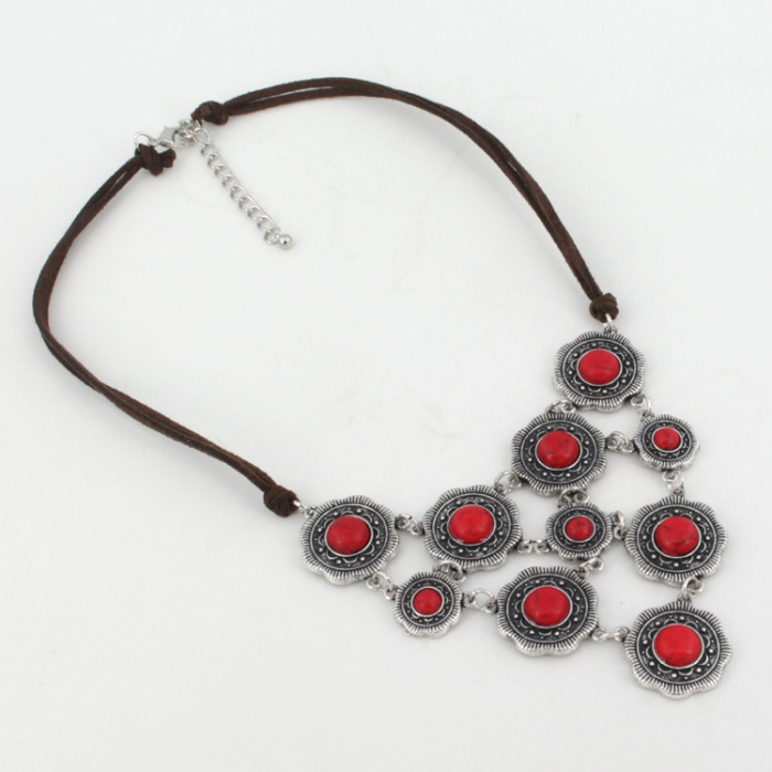 New style antique silver alloy necklace fashion flower necklace loose stone necklace short accessories wholesale New style antique silver alloy necklace fashion flower necklace loose stone necklace short accessories wholesale