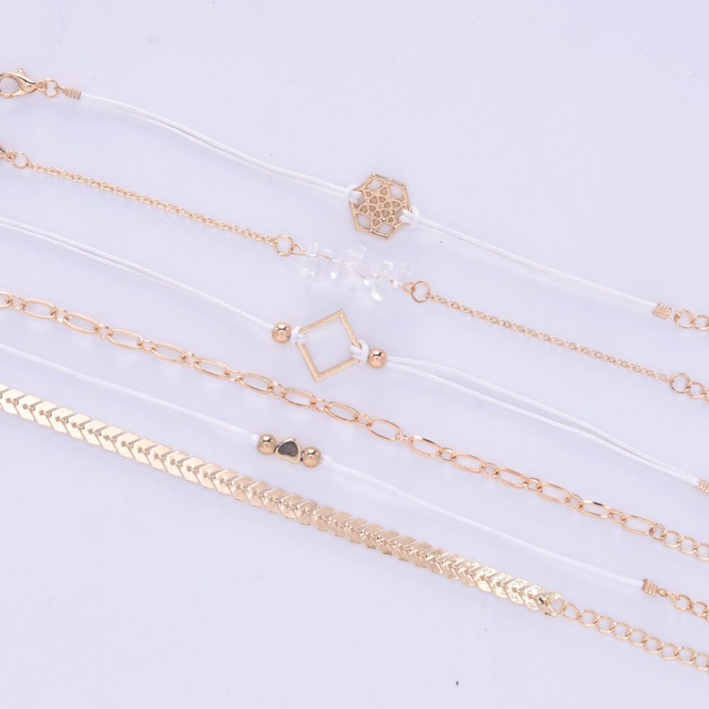 European and American Fashion Cool Women's Alloy Six-Pointed Star Heart Fishbone Chain Bracelet Stone Combination 6-Piece Bracelet