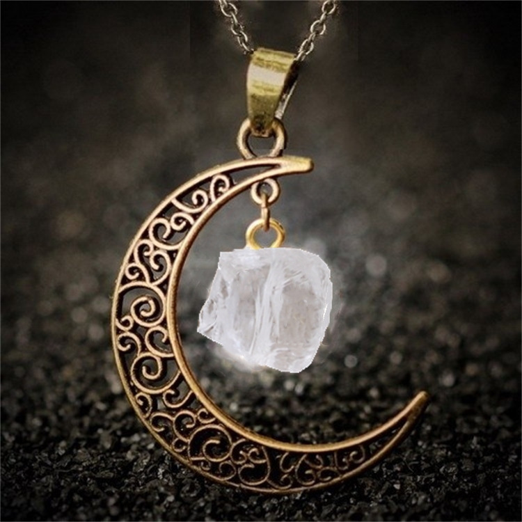 Foreign Trade Retro Moon Alloy Sweater Chain European and American Style Jewelry Natural Stone Crystal Necklace for Women Amazon Ornament Foreign Trade Retro Moon Alloy Sweater Chain European and American Style Jewelry Natural Stone Crystal Necklace for Women Amazon Ornament