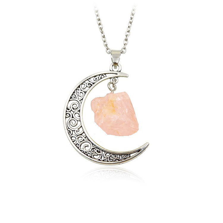 Foreign Trade Retro Moon Alloy Sweater Chain European and American Style Jewelry Natural Stone Crystal Necklace for Women Amazon Ornament Foreign Trade Retro Moon Alloy Sweater Chain European and American Style Jewelry Natural Stone Crystal Necklace for Women Amazon Ornament