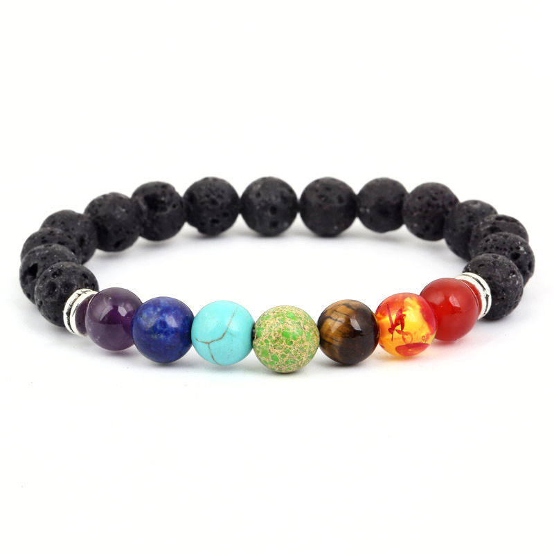 2020 Cross-Border Seven-Pulse Wheel Alloy Ornament Volcanic Rock Aromatherapy Beaded Bracelet Stone Yoga Bracelet 2020 Cross-Border Seven-Pulse Wheel Alloy Ornament Volcanic Rock Aromatherapy Beaded Bracelet Stone Yoga Bracelet