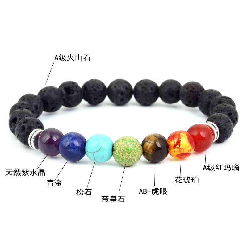 2020 Cross-Border Seven-Pulse Wheel Alloy Ornament Volcanic Rock Aromatherapy Beaded Bracelet Stone Yoga Bracelet 2020 Cross-Border Seven-Pulse Wheel Alloy Ornament Volcanic Rock Aromatherapy Beaded Bracelet Stone Yoga Bracelet