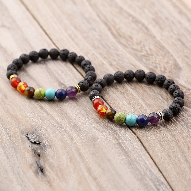 2020 Cross-Border Seven-Pulse Wheel Alloy Ornament Volcanic Rock Aromatherapy Beaded Bracelet Stone Yoga Bracelet 2020 Cross-Border Seven-Pulse Wheel Alloy Ornament Volcanic Rock Aromatherapy Beaded Bracelet Stone Yoga Bracelet