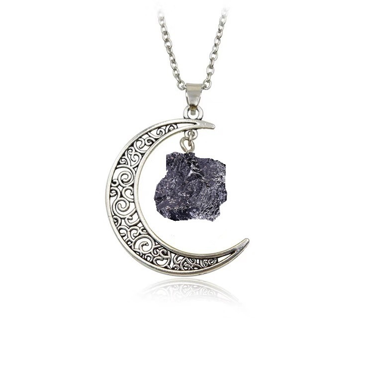 Foreign Trade Retro Moon Alloy Sweater Chain European and American Style Jewelry Natural Stone Crystal Necklace for Women Amazon Ornament