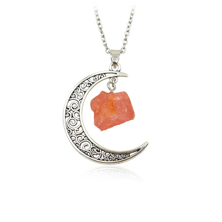 Foreign Trade Retro Moon Alloy Sweater Chain European and American Style Jewelry Natural Stone Crystal Necklace for Women Amazon Ornament Foreign Trade Retro Moon Alloy Sweater Chain European and American Style Jewelry Natural Stone Crystal Necklace for Women Amazon Ornament
