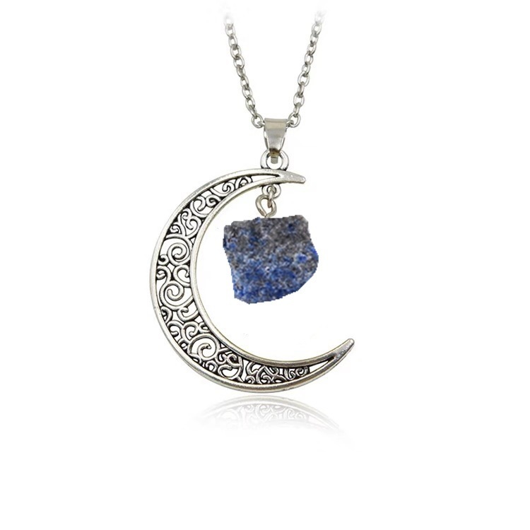 Foreign Trade Retro Moon Alloy Sweater Chain European and American Style Jewelry Natural Stone Crystal Necklace for Women Amazon Ornament Foreign Trade Retro Moon Alloy Sweater Chain European and American Style Jewelry Natural Stone Crystal Necklace for Women Amazon Ornament