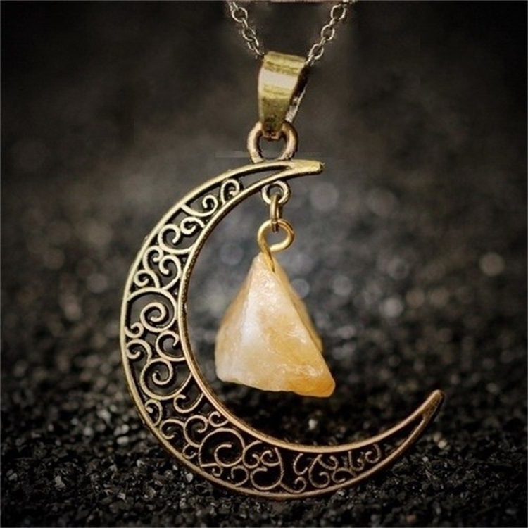 Foreign Trade Retro Moon Alloy Sweater Chain European and American Style Jewelry Natural Stone Crystal Necklace for Women Amazon Ornament Foreign Trade Retro Moon Alloy Sweater Chain European and American Style Jewelry Natural Stone Crystal Necklace for Women Amazon Ornament