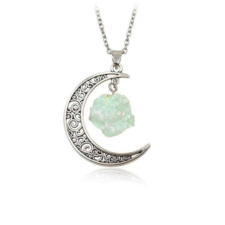 Foreign Trade Retro Moon Alloy Sweater Chain European and American Style Jewelry Natural Stone Crystal Necklace for Women Amazon Ornament Foreign Trade Retro Moon Alloy Sweater Chain European and American Style Jewelry Natural Stone Crystal Necklace for Women Amazon Ornament