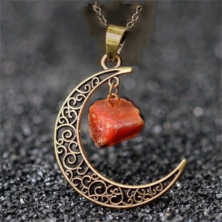 Foreign Trade Retro Moon Alloy Sweater Chain European and American Style Jewelry Natural Stone Crystal Necklace for Women Amazon Ornament Foreign Trade Retro Moon Alloy Sweater Chain European and American Style Jewelry Natural Stone Crystal Necklace for Women Amazon Ornament