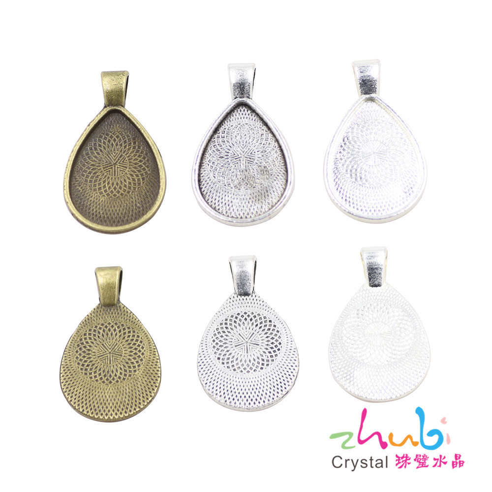 DIY Vintage Alloy Decoration Accessories Pendant 17 * 25mm Water Drop Time Stone Base Support + Glass Patch Wholesale
