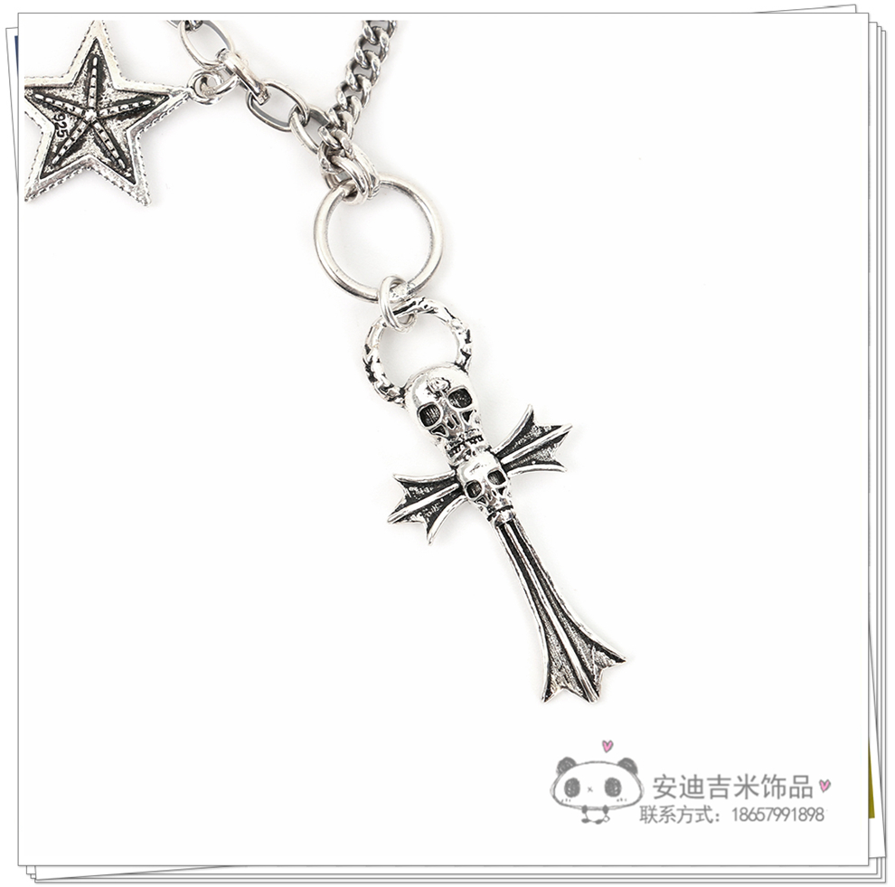 Thai Silver Vintage Skull Cross Pendant Bracelet for Men and Women Same Style Street Hip-Hop 925 Fine Silver Choker Trendy Unique