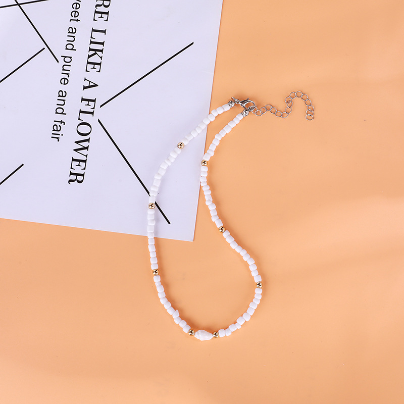 Simple European and American Style Choker White Bead Shell Necklace Women&#039;s Fashion White Necklace Wholesale