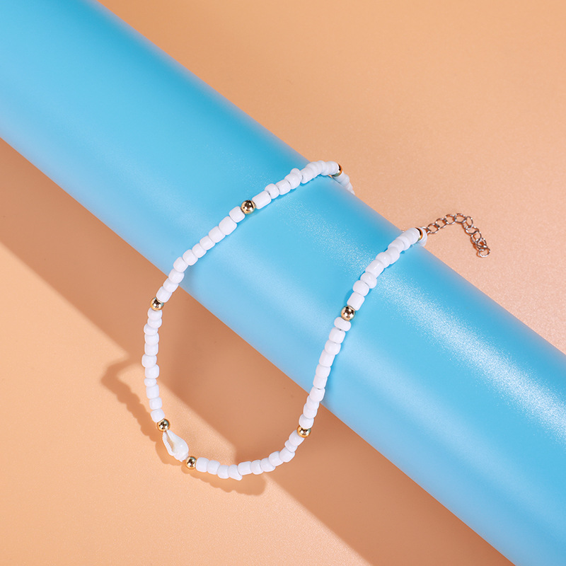 Simple European and American Style Choker White Bead Shell Necklace Women&#039;s Fashion White Necklace Wholesale