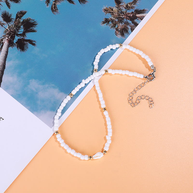 Simple European and American Style Choker White Bead Shell Necklace Women's Fashion White Necklace Wholesale