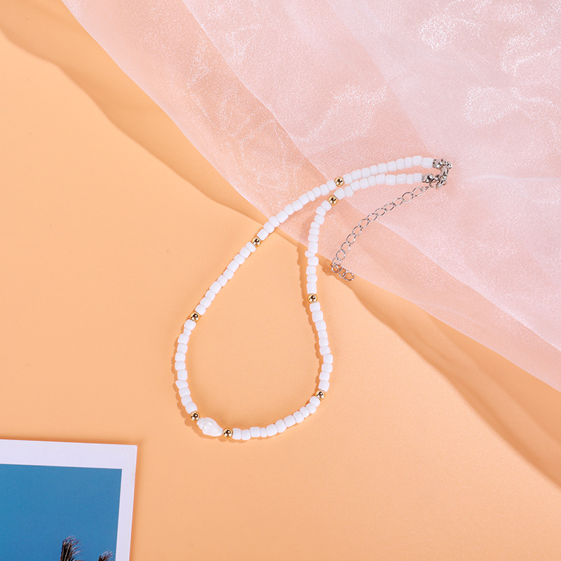 Simple European and American Style Choker White Bead Shell Necklace Women's Fashion White Necklace Wholesale
