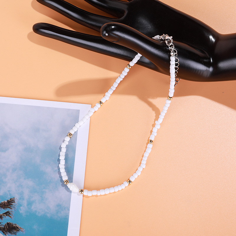 Simple European and American Style Choker White Bead Shell Necklace Women's Fashion White Necklace Wholesale