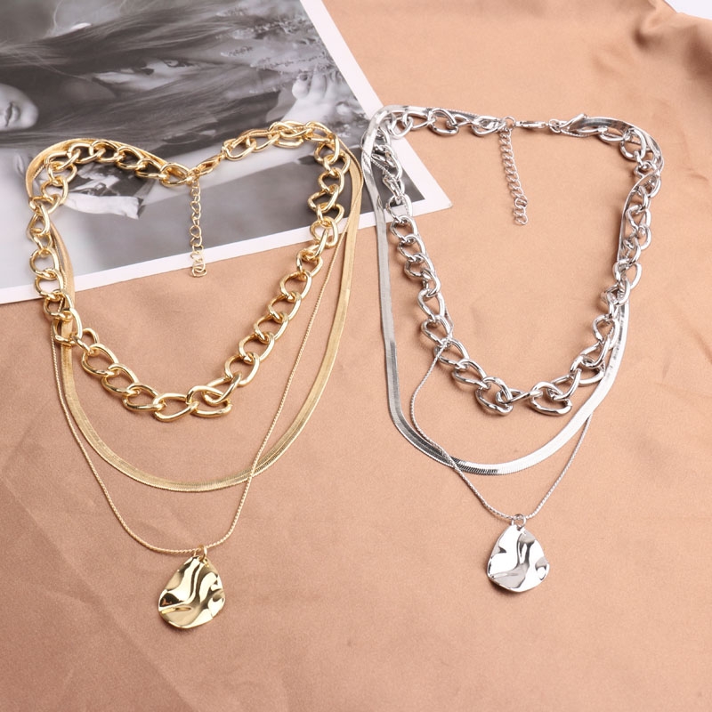 European and American Exaggerated New Chain Shaped Pendant Choker Necklace Internet Celebrity Mix and Match Snake Chain Three-Layer Accessories Clavicle Chain