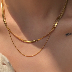 Titanium Steel Gold Plated Internet Celebrity Choker Flat Snake Bones Chain Choker Gold Necklace Ins Necklace Blade Chain Simple Clavicle Chain Titanium Steel Gold Plated Internet Celebrity Choker Flat Snake Bones Chain Choker Gold Necklace Ins Necklace Blade Chain Simple Clavicle Chain