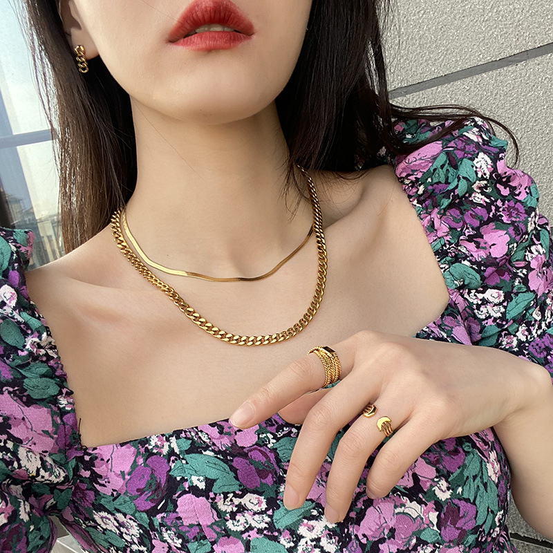 Titanium Steel Gold Plated Internet Celebrity Choker Flat Snake Bones Chain Choker Gold Necklace Ins Necklace Blade Chain Simple Clavicle Chain Titanium Steel Gold Plated Internet Celebrity Choker Flat Snake Bones Chain Choker Gold Necklace Ins Necklace Blade Chain Simple Clavicle Chain