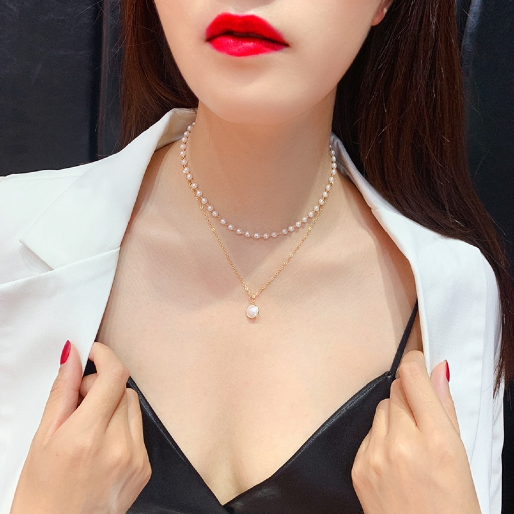 Double pearl Collarbone necklace Choker choker necklace with simple and short neck Double pearl Collarbone necklace Choker choker necklace with simple and short neck