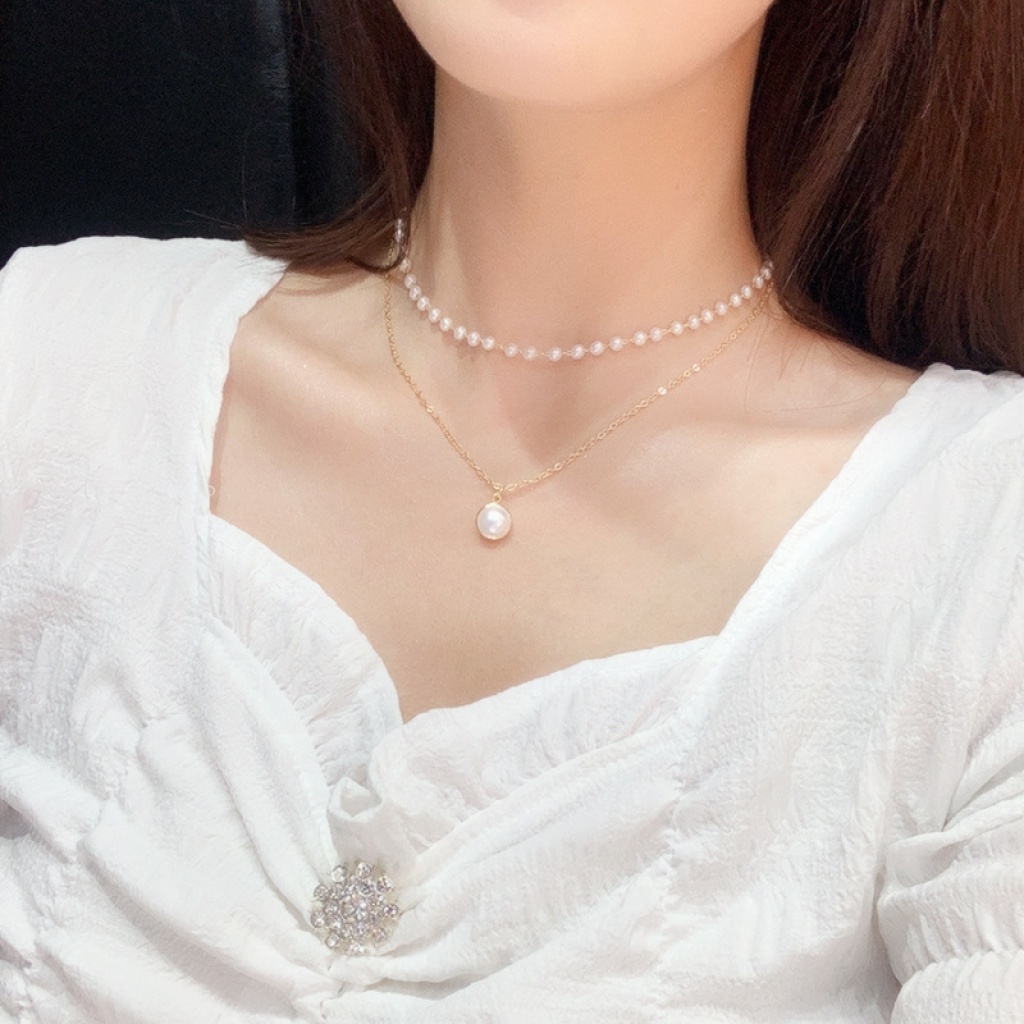 Double pearl Collarbone necklace Choker choker necklace with simple and short neck Double pearl Collarbone necklace Choker choker necklace with simple and short neck
