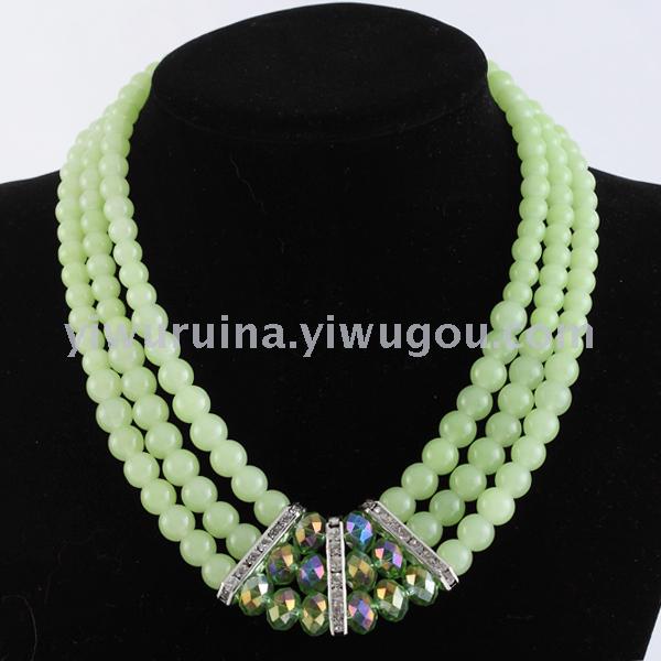 Translucent jade beads evening jewelry choker crystal necklace earrings set