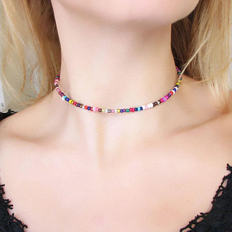 European and American New Necklace Bohemian Short Necklace Choker Amazon Combination Color Bead Necklace