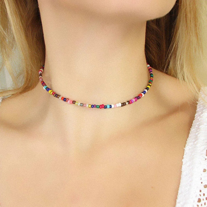 European and American New Necklace Bohemian Short Necklace Choker Amazon Combination Color Bead Necklace