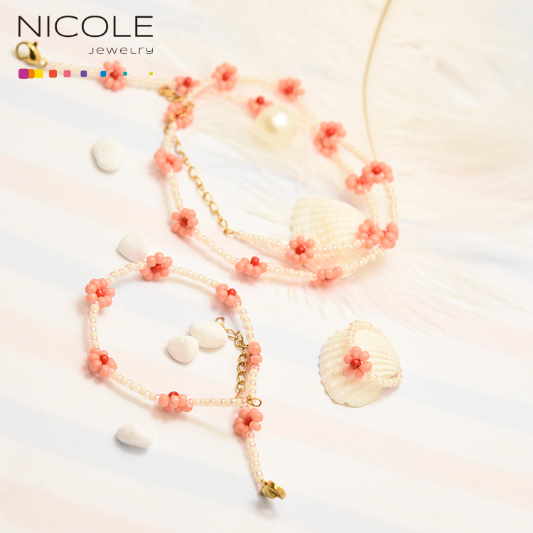 Women&#039;s Elegant Same Style Small Flower Handmade Bracelet Gigi Little Daisy Necklace Ins Hot Choker Trendy Jewelry 18K Gold