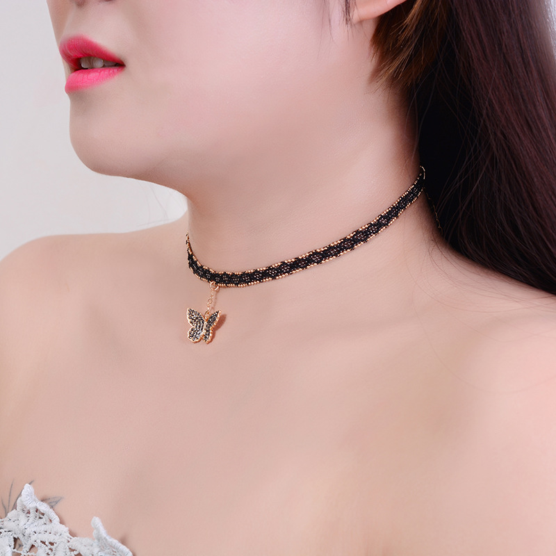 Korean Black Double Layers Clavicle Chain Simple and Short Choker Collar and Neck Ornament Jin Necklace Necklace Female Neck Band