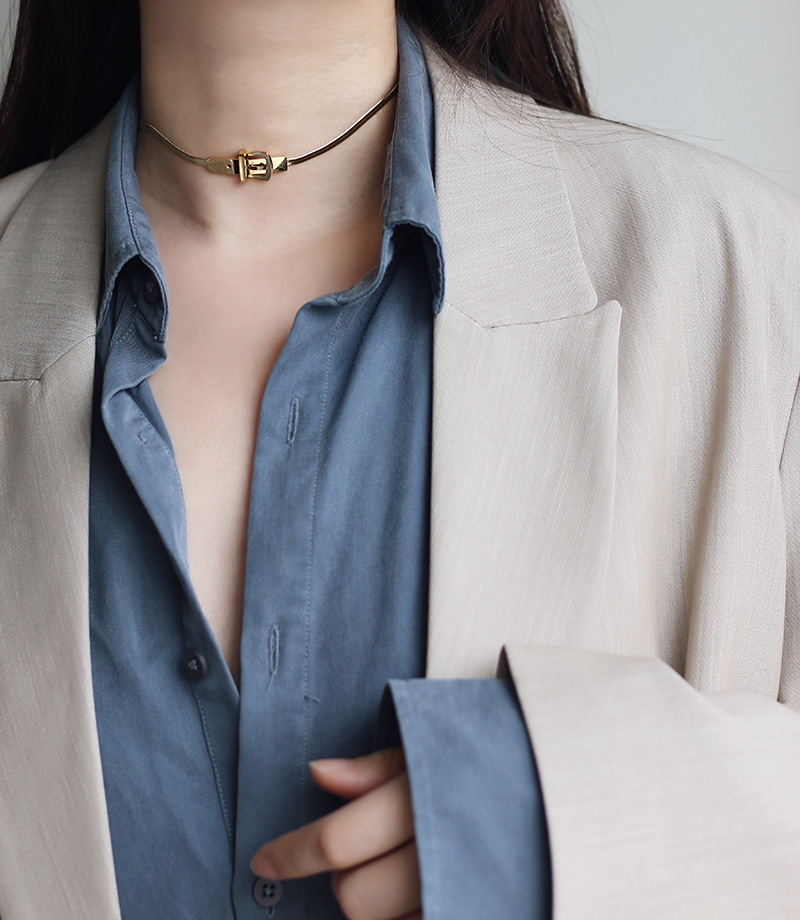 Whale Rain Ornament Belt Buckle Snake Bone Necklace Choker Necklace Necklace Titanium Steel Plated 18K Gold and Silver Color Color Retention